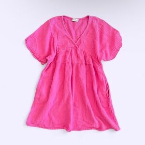 Charlie Page Pink Cotton Babydoll Dress Cover Up Beaded V Neck
